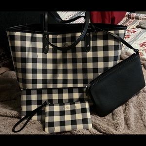 Coach, reversible, buffalo plaid, tote bundle
